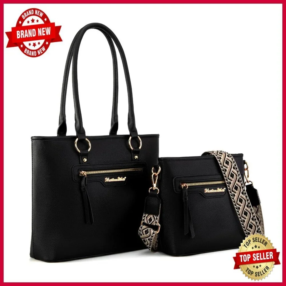 Large Tote and Crossbody Bag Set, Vegan Leather, Durable Hardware